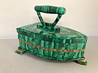 Natural Malachite Hinged Box In A Shape Of Antique Coal Iron • $1200