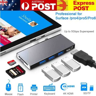$36.53 • Buy AU RJ45 Ethernet Expansion Dock Adapter USB Hub For Microsoft Surface Pro 4/5/6