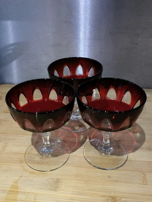 £8.50 • Buy Cristal D'Arques Durand Gothic 3 Champagne Sherbet Glasses Ruby Red Clear France