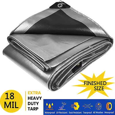 Finished Size 18Mil Heavy Duty Tarp Waterproof Canopy Cover Poly Tarpaulin Shade • $32.19