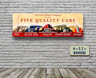 1939 Ford Lincoln Mercury Dealer Garage Banner Deluxe Flathead V8 • $64.99