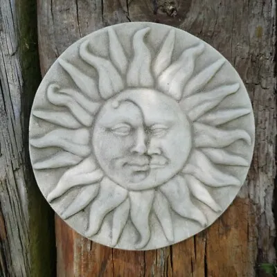 Stone Sun And Moon Plaque Outdoor Garden Statue Ornament Sculpture Wall Hanging • £20.99