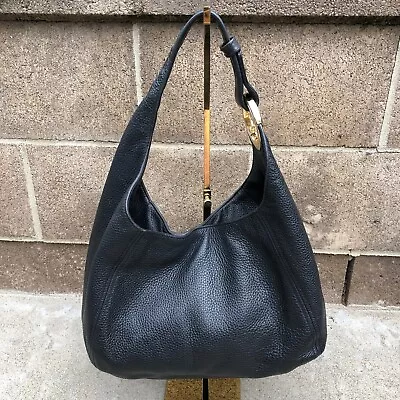 MICHAEL KORS Fulton Hobo Pebble Leather Black Shoulder Satchel Purse Bag • $74.89