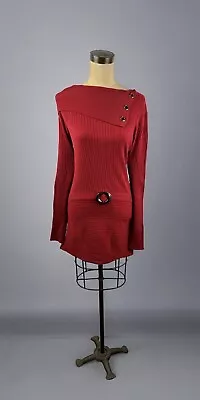 Red Knit Collared Mini Dress Y2K Punk Rock Grunge Utility Buckle 2000s Grommets • $32