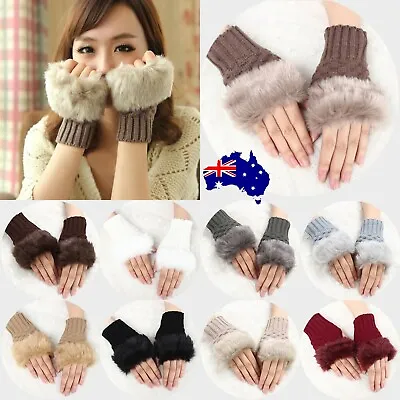 Winter Knitted Faux Fur Fingerless Gloves Women Wrist Hand Soft Warm Mittens • $9.85