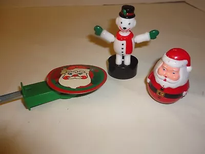 Vintage 70's Christmas Toys Metal Spinner Roly Poly Santa Push Puppet Snowman • $14.99