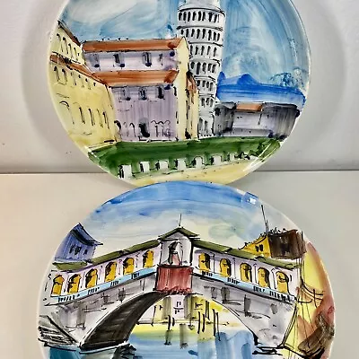 GRAND TOUR Wall PLATES Hand Painted VENICE PISA Italy VTG Rialto Leaning Tower • $55