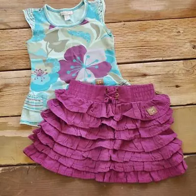 Size 4 Naartjie Brown Label Aqua Blue Shirt Purple Ruffle Skirt VGUC • $26