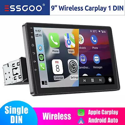 Single DIN Rotatable Car Stereo IPS Screen Wireless IOS CarPlay Android Auto USB • $93.92