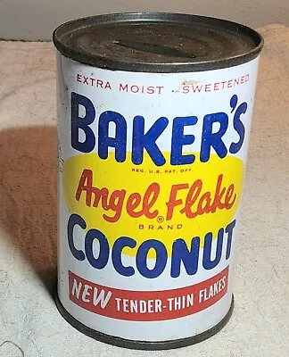 Vintage Baker's Angel Flake Coconut Tin Bank General Foods Hoboken Nj Canco • $29.95