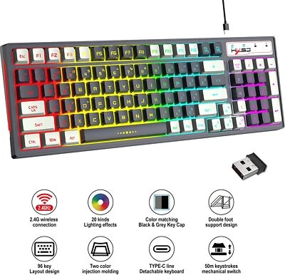 $14.99 • Buy Wireless Gaming Keyboard RGB Backlit 96 Keys Mechanical Feel W/N-Key Waterproof