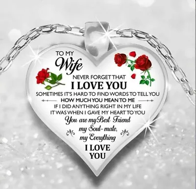 To My Wife I Love You Husband Heart Rose Necklace Christmas Birthday Gift • $12.99