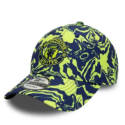 Men's New Era Navy/Yellow Manchester United Allover Print 9FORTY Adjustable Hat • $35.99