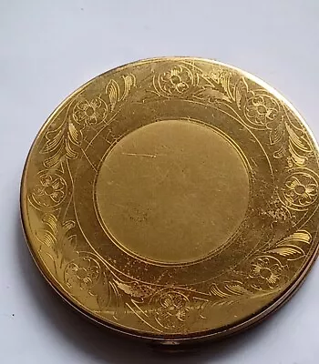 Vintage Elgin American Metal Compact Makeup Case Pocket Mirror Gold Tone Etched • $15