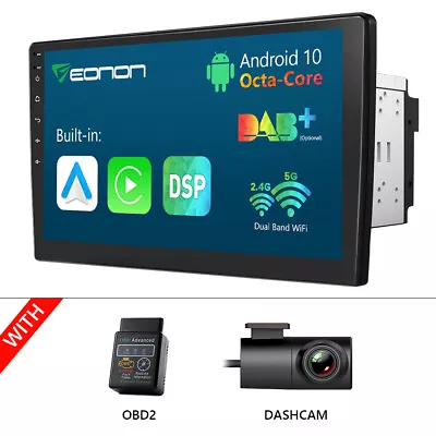 DVR+OBD+10.1  IPS Touch Android Octa Core Car Stereo Radio GPS Apple CarPlay DSP • $210.41
