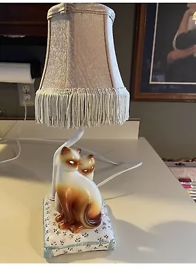 Vintage SIAMESE CAT Mid Century Lamp Glowing Eyes With Adorable Shade • $199