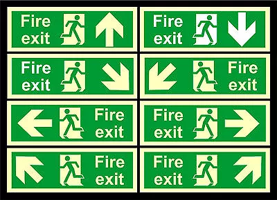 £1.99 • Buy Photoluminescent Fire Exit Directional Arrows Signs - All Materials 100x300mm 