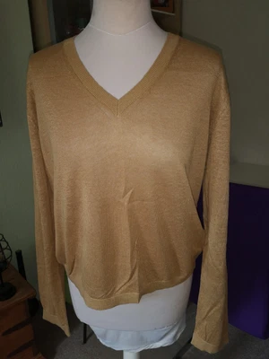 £19.99 • Buy Massimo Dutti - Gold Lurex V Neck Linen Jumper-size M- Vgc!