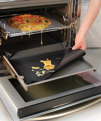 BBQ Black Grill Mat 54X27CM Non Stick Oven Liners Teflon Baking Reusable Sheet • $7.49