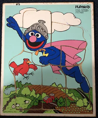 PLAYSKOOL Puzzle MUPPETS  Super Grover  10 Pieces. Wood Board. Wooden. Vintage. • $12