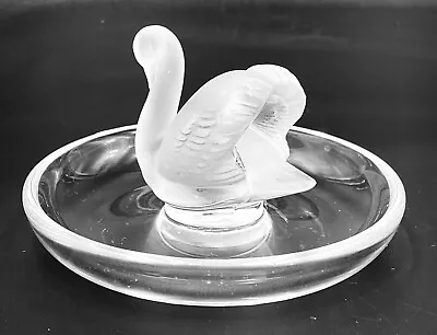 Vintage French Lalique Crystal Glass Swan Pin Tray Ring Jewelry Dresser Dish • $70