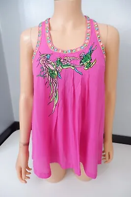 Matthew Williamson X H&m Pink Top Size 38 UK 10 100% Silk • $41.89