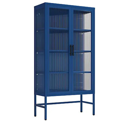Double Glass Door Storage Cabinet W/ Adjustable Shelves For Living Room Kitchen • $279.80