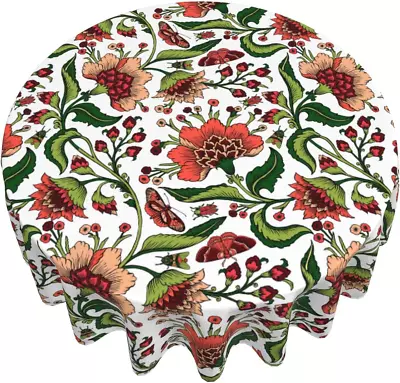 Vintage Floral Fantasy Flowers Spring Round Tablecloth 60 Inch Washable Table Cl • $21.46