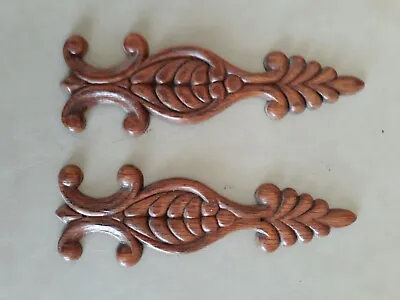   Two  Carved Wood Wooden Applique For Furniture Home Decor Accessory Part • $4