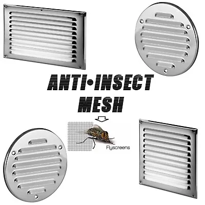 Stainless Steel Air Vent Grille With Fly Screen Flat Ventilation Duct Cover • £5.99