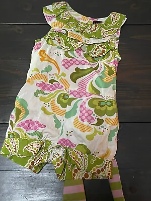 BOUTIQUE MUSTARD PIE 2T FLORAL BUBBLE ROMPER OUTFIT Yellow Green Pink Shorts EUC • $33