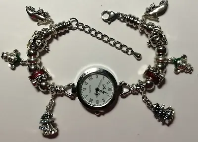 Handmade Silver CINDERELLA Watch Bracelet With 10 Silver And Enamel Charms • £14.99