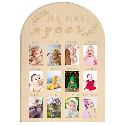 My/First Year Photo Display Wood Baby's First Year Photo Frame Milestone Board • £13.61