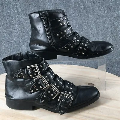 Mossimo Supply Co Boots Womens 8 Studded Buckle Ankle Biker Black Faux Leather • $20.89