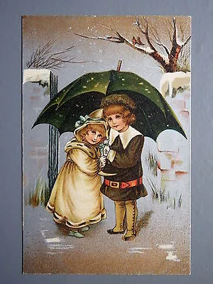 R&L Postcard: Birn Bros BB Series 16 Edwardian Winter Scene Umbrella • £6