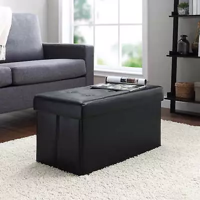 30-inch Collapsible Storage Ottoman Quilted Black Faux Leather • $37.98