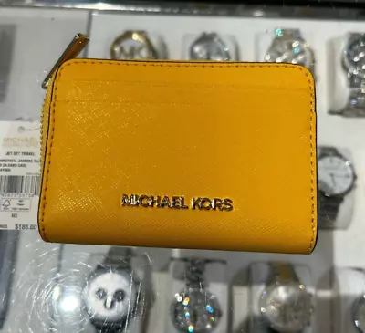 Michael Kors Medium Zip Around Leather Card Case Holder Wallet  Jasmine Yellow • $63.50