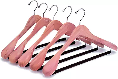 New 5 Pack Cedar Wood Coat Hangers Suit Hanger Wide Shoulder Smooth Wooden • $44.02