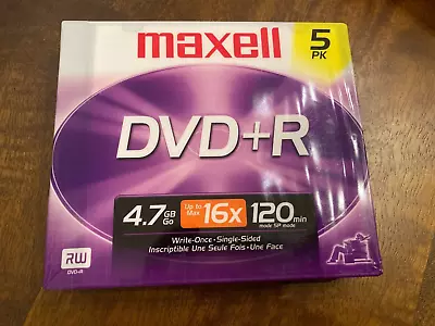 Maxell DVD+R 5 Pack 4.7GB 16x 120min New SEALED • $10.99