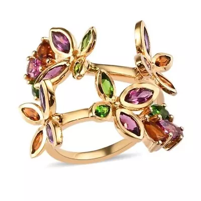 GP Italian Garden Collection Multi Gemstone Bypass Ring In Vermeil Yellow Gold 7 • $48