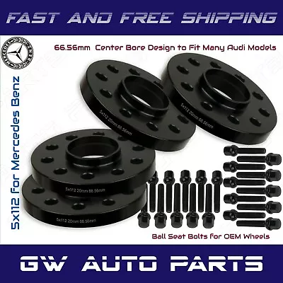 4 PCs 20mm Mercedes Benz 5x112 Hub Centric Wheel Spacers W/Ball Lug Bolts Kit • $114.86