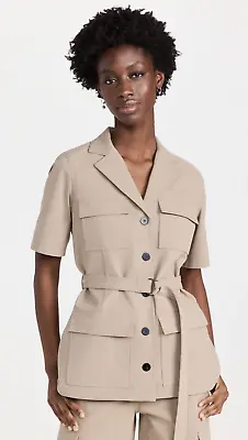 Theory Safari Jacket Womens Blazer L Bark Neoteric Twill Short Sleeve Belt $425 • $184.63