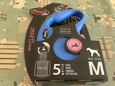 Flexi NEW CLASSIC TAPE Leash Lead  MEDIUM BLUE 5m For Dogs Up To 25kg • £16