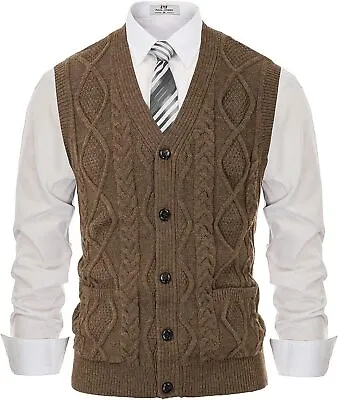 PJ PAUL JONES Men's Sweater Vest V-Neck Sleeveless Cable Knitted Cardigan Vest • $84.57