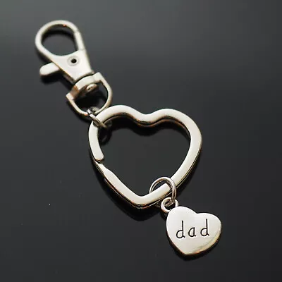 Dad Heart Charm - Heart Shaped Split Key Ring Keychain With Clip • $6.99