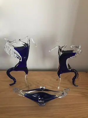 £30 • Buy Murano Rearing Glass Horses (2) And Gondola In Blue