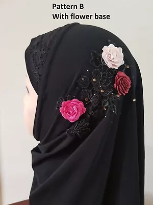 Pull On Instant Fancy Three Flowers Hijab Head Wear Muslim One Piece For Girls • £6.99