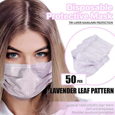 [Lavender Plaid] 50 PCS Disposable Face Mask 3-Ply Non-Medical Protection Cover • $5.99