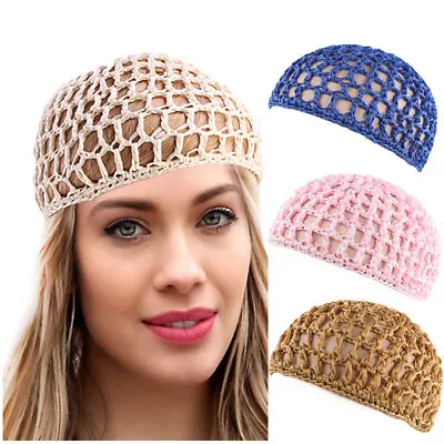 Women's Mesh Hair Net Crochet Cap Snood Sleeping Night Cover Turban Solid UK • £2.39