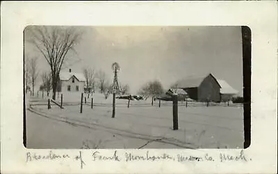 RPPC Mason Co MI FRANK MOREHOUSE Farm Barn Home Snow Windmill 1915 Real Photo PC • $19